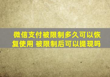 微信支付被限制多久可以恢复使用 被限制后可以提现吗